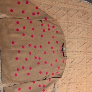 On 34th Tan Sweater with Pink Polka Dots